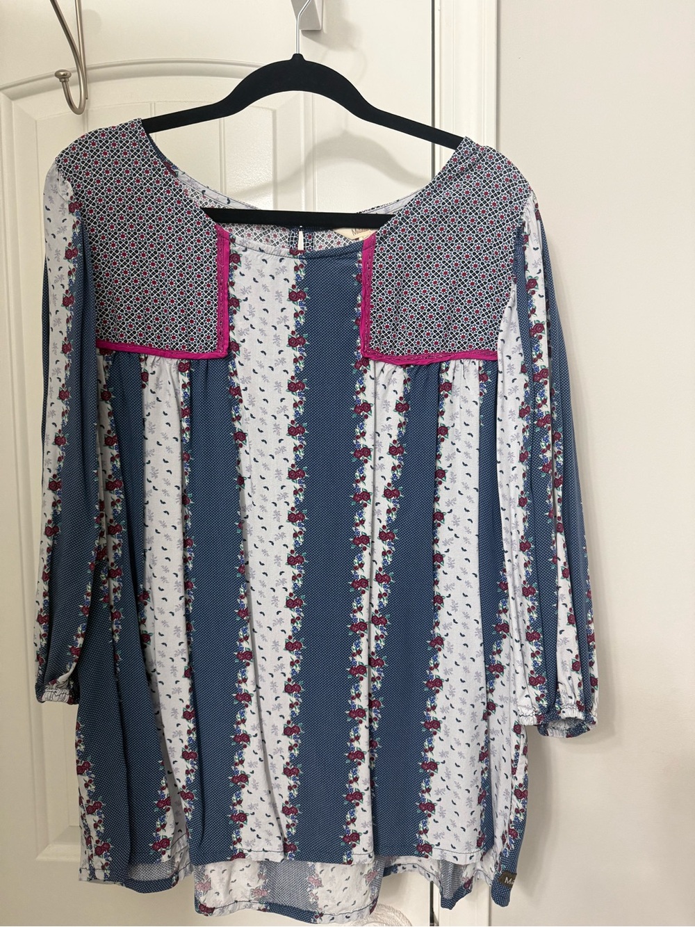 Matilda Jane Blue and Pink Patterned Peasant Top